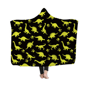 Drop Shipping coperta con cappuccio indossabile in velluto di cristallo di alta qualità stampata su richiesta con motivo dinosauro comfort <span class=keywords><strong>mantello</strong></span> coperte con cappuccio - Product Image 1