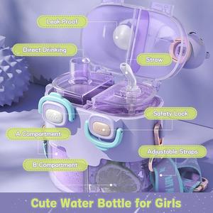 Bouteille d'eau en plastique colorée pour enfants, 760 ml, double compartiment, motif dessin animé, mignonne et populaire, en promotion - Product Image 2