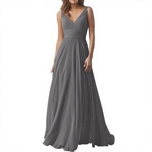 Vestidos de Dama de Honor Clásicos de Talla Grande con Cintura Imperio, de Gasa Drapeada hasta el Suelo, Corte A, Escote en V, Elegantes y a la Moda para Fiestas y Eventos Nocturnos - Product Image 3