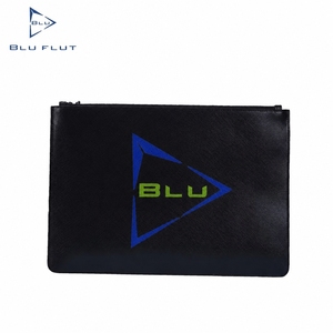 Blu Flut Fashion Black <strong>Cow</strong> Leather Clutch Bag <strong>Printing</strong> logo Leather Clutch Bag Male Genuine Leather Custom <strong>Wallet</strong> for Men - Product Image 1