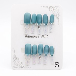 Ongles artificiels bleus mats effet œil de chat à presser, avec paillettes et strass, forme stiletto, couvrance totale, 10 pièces - Product Image 2