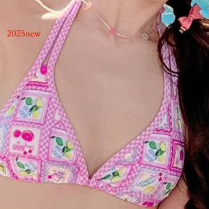 2025 hot Bikini Swimsuit for Women 2025 New <b>Pink</b> Print Cute Sexy Three-Piece Swimwear - Product Image 3