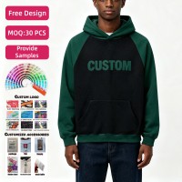 Sudadera con Capucha para Hombre, Personalizada, 500 g/m², 100% Algodón, Manga Raglán, Estampado Desgastado, Sudadera Regular de Felpa de Algodón