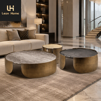 Ensemble de table basse de luxe en acier inoxydable rond avec plateau en marbre design