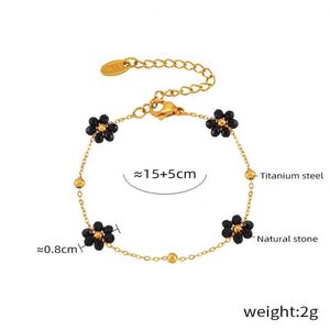 Nuevo Conjunto de Collar y Pulsera de Flor Margarita en Oro 18K, Cadena de Acero Inoxidable con Piedra Negra, Ideal para Aniversario - Product Image 6