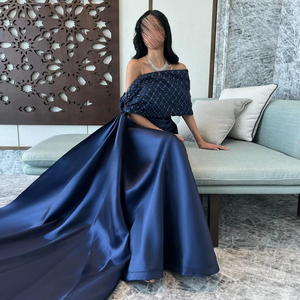 Elegante <span class=keywords><strong>Abito</strong></span> da Sera Blu Navy a Spalle Scoperte in Stile <span class=keywords><strong>Arabo</strong></span> con Mantella Dubai per Donna Cerimonia di Nozze Abiti Formali Sf204 - Product Image 4
