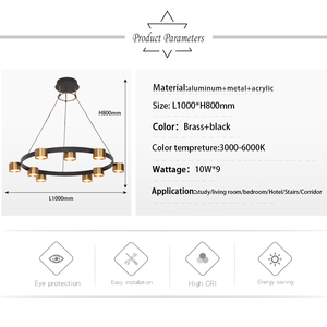 Masivel 9 <strong>Light</strong> Brass <strong>Cylinder</strong> Chandelier Metal Acrylic Modern Pendant <strong>Light</strong> for Living Room - Product Image 4