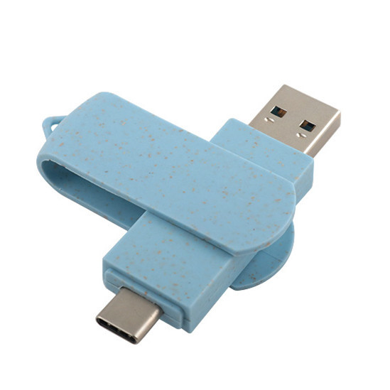 MU-001 Cool Recyclable Material Mobile Flash Drive 1Tb Memory Usb Wheat Straw Swivel 128gb Pen Drive Pendrive 2 In1 Key Stick