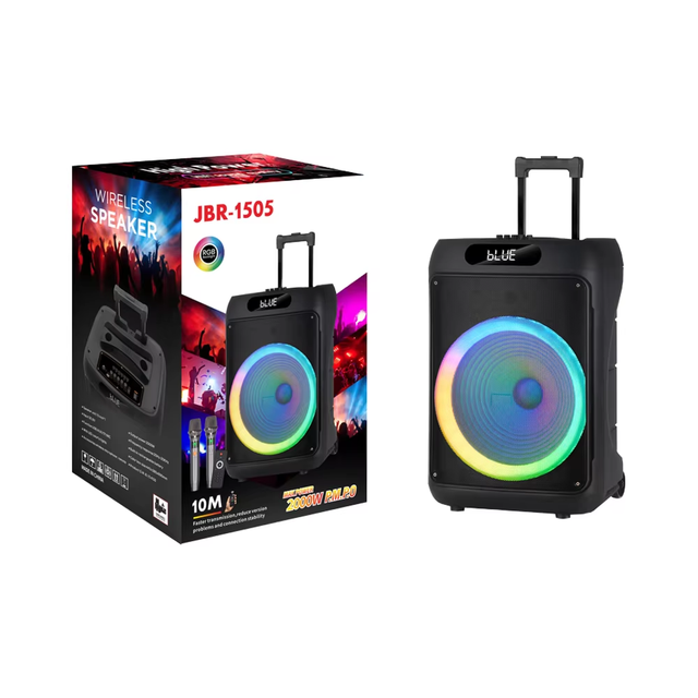 JBR 15-Inch Portable Karaoke Speaker 40-Watt RGB for Parties & Stages Includes Two Wireless Microphones