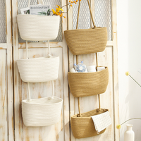 Accueil panier tissé suspendu à trois couches panier de rangement en corde de coton fait main