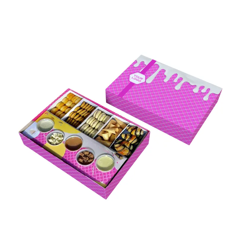 Custom Party Chocolate Cookie Kraft Paper Boxes Picnic Snack Packing Box Catering Packaging Box With Divide Slot