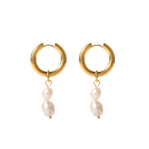 Pendientes de Aro con Perlas de Agua Dulce, Chapados en Oro de 18k, Acero Inoxidable, Diseño Geométrico para Uso Diario, JDE201585 JDE201584 - Product Image 5
