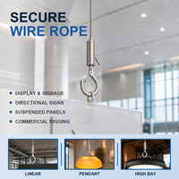 Kit de suspension de câble réglable avec pince à câble et crochet de sécurité, quincaillerie métallique pour suspensions de luminaires linéaires et panneaux