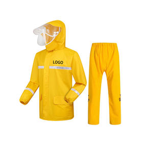 Imperméable en pvc avec logo personnalisé, manteau de pluie jaune résistant à l'eau pour adultes, ensemble de manteaux de pluie longs en polyester pour hommes - Product Image 2