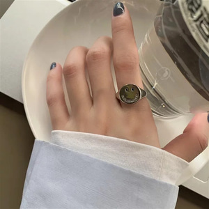 Anillo de plata S925 con diseño de sonrisa para mujer, estilo retro, diseño abierto, joyería para el dedo índice, regalo. - Product Image 4
