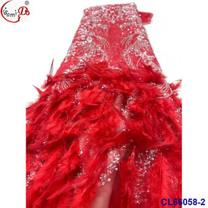 Lisami plume d'autruche avec des paillettes pour élégant luxe blanc mariage robe de mariée mode robe broderie tissu - Product Image 2