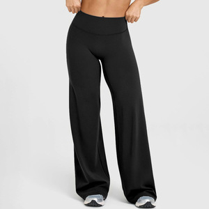 High Waist <b>Flared</b> Leg Yoga Pants Solid Color Full Length Elastic Waist Spandex Polyester Four-Way Stretch Women's <b>Leggings</b> - Product Image 5