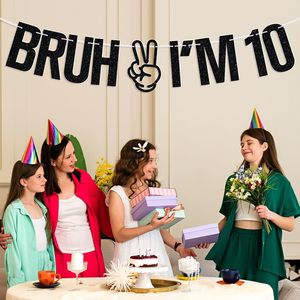 Guirnalda de Papel Brillante para Fiesta de Cumpleaños de 10 Años con Decoraciones de Lentejuelas y Guirnaldas Estilo Viento para Niños - Product Image 1