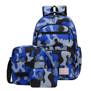 Sac à dos de voyage décontracté léger en nylon et polyester à rayures, trois pièces, pour étudiants, hommes et femmes, idéal pour l'école et les voyages transfrontaliers. - Product Image 1