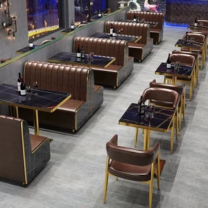 Café comercial cuero Metal mármol restaurante mesas comida rápida Banco cuadrado sofá muebles cabina asientos con juego de sillas - Product Image 2