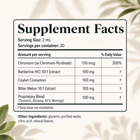 Gouttes buvables de berbérine et cannelle de Ceylan 60ml, supplément de melon amer, curcuma et chrome pour le soutien de la glycémie chez la femme, OEM