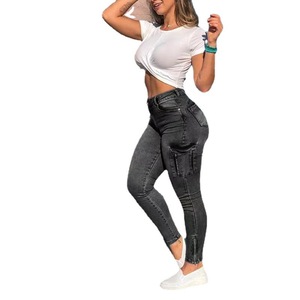 New Style Denim Jeans for <strong>Women</strong> Zipper Leg Pockets Elastic <strong>Overalls</strong> Whitened Trousers Pants Slim Pencil Jeans - Product Image 2