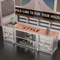 Meuble TV en fer de style industriel avec rangement pour salon, table basse et mur de fond TV, origine Fujian