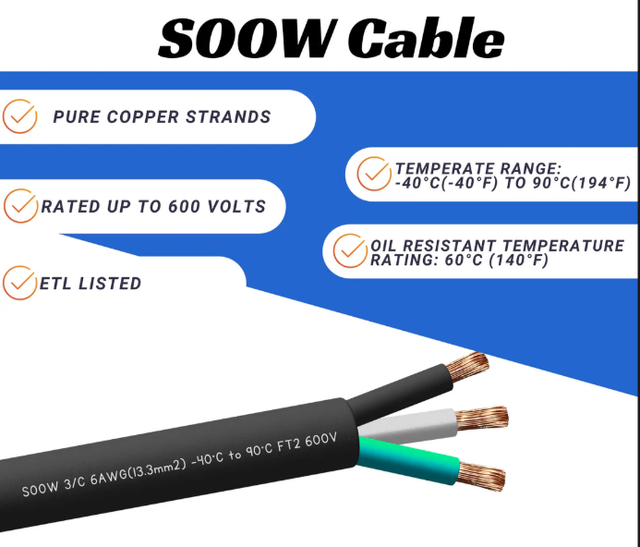 Standard SOOW 3X18AWG CPE Jacket Rubber Cable 3 Core Flexible Stranded Copper Portable Power Cord Heavy Duty Wire Bulk Roll 600V