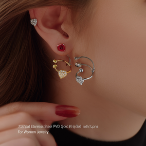 Crystal <b>Earrings</b> 316L Stainless Steel PVD Gold Plating Heart Shape With Rhinestones For Women Jewelry - Product Image 3