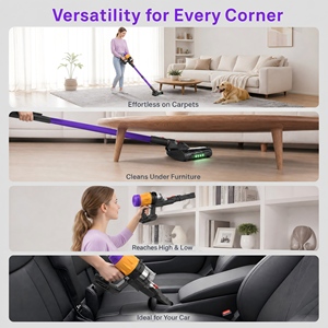 Aspirateur à main sans fil, moteur sans balais 650W, autonomie de 60 min, écran tactile LED, nettoyage humide et sec pour la maison - Product Image 5