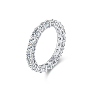 S925 Sterling <b>Silver</b> Dazzling Round Moissanite Eternity Band <b>Rings</b> for Women Wedding Engagement <b>Statement</b> Jewelry - Product Image 1