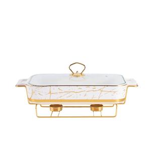 Plat <span class=keywords><strong>rectangulaire</strong></span> en céramique nordique avec poignées, vaisselle de luxe pour hôtels et restaurants, plat chauffant à bougie pour aliments chauds - Product Image 1