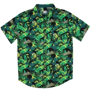 Topkwaliteit Op Maat Groene Heren Zomer Korte Mouw Hawaiiaans Strandshirt