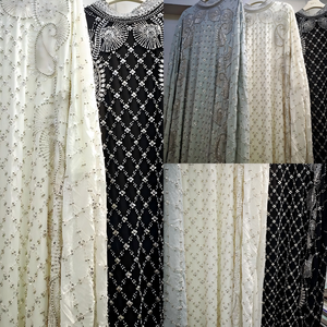 Abito Kaftano Modesto di Lusso Dubai, Vestito Lungo in Rete con Ricami Paisley Argento e Perline, Abito Formale per Ospiti di Matrimoni Eid, Abaya ODM OEM - Product Image 3