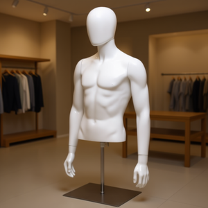 Maniquí Masculino de Medio Cuerpo de Plástico con Cabeza Giratoria, Incluye Base, para Exhibición de Ropa, Pose de Pie, Color Blanco Brillante, Modelo D0100HP1K47 - Product Image 2