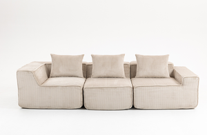 Juego de Sofás Seccionales Modulares de Terciopelo, Sofá de 3 Plazas, Totalmente de Espuma Comprimida, Diseño Moderno y Minimalista, Asientos Profundos, Color Beige, para Hotel o Villa - Product Image 6