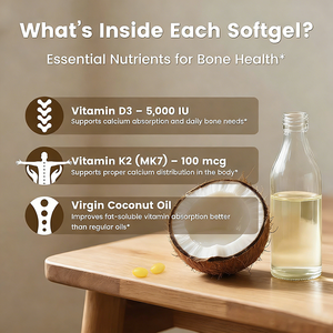 Rosebest Integratori di Alta Qualità 2 in <span class=keywords><strong>1</strong></span> Formula Extra Forte Vitamina D3 5000 UI e 100mcg K2-MK7 in Capsule Morbide con Olio di Cocco - Product Image 2