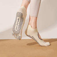 Chaussettes de yoga personnalisées à cinq doigts, à empeigne ouverte, avec grip triangulaire en silicone, pour femmes, Pilates, Reformer, entraînement de fitness en intérieur
