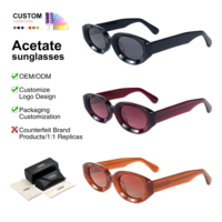 Lunettes de soleil ovales épaisses en acétate personnalisées avec logo, protection UV400 TAC, style rétro, pour femmes et hommes, vente en gros