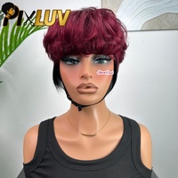 Peluca de Cabello Humano Corto Estilo Bob sin Pegamento con Encaje Transparente, Color 99J, Cabello Virgen Vietnamita, Hecha a Máquina