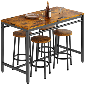 Ensemble de table et chaises de bar industrielles pour hôtel, hauteur comptoir, avec structure métallique et pieds réglables - Product Image 1