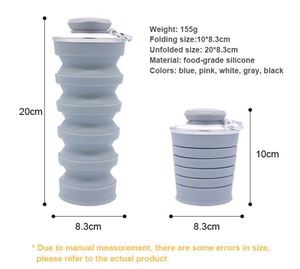 Bouteille pliable portable avec logo personnalisé, gobelet pliable en plastique, bouteille d'eau pliable en silicone pour le camping avec couvercles - Product Image 4