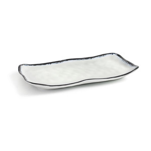 Piatto da portata rettangolare ondulato in ceramica bianca con bordo nero per stoviglie moderne - Product Image 1