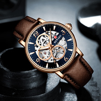Montre mécanique de luxe pour homme avec logo personnalisé, cadran lumineux, bracelet en cuir, fermoir caché