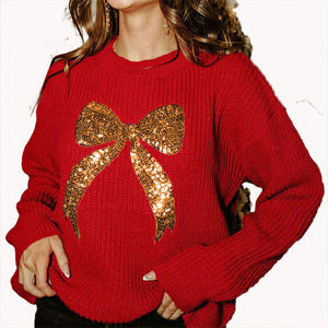 Suéter de Mujer Nuevo de Otoño Invierno, Holgado con Lazo, Manga Larga, Cuello Redondo, Jersey Holgado con Lazo para Mujer - Product Image 4