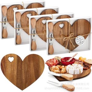 Heart Shape Bamboo <b>Cheese</b> Board <b>Set</b> With <b>Knife</b> For Party Serving - Product Image 4
