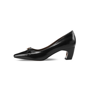Escarpins beiges en cuir verni à bout pointu et talon carré, à enfiler, pour le bureau, antidérapants, couleur unie, toutes saisons - Product Image 3