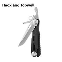Couteau pliant multifonctionnel Haoxiang DIY EDC - Outil portable d'extérieur en acier inoxydable avec ouvre-bouteille et tournevis 18,2 cm