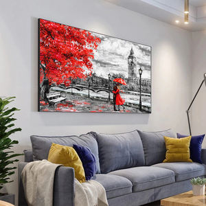 Astratto London Street paesaggio tela pittura a olio arte murale poster stampe <span class=keywords><strong>amanti</strong></span> sotto l'ombrello rosso immagini decorazioni per la casa - Product Image 4