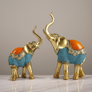 <b>Elephant</b> Figurine Resin Blue Gold Decorative Pair For Living Room Wedding <b>Gift</b> - Product Image 3